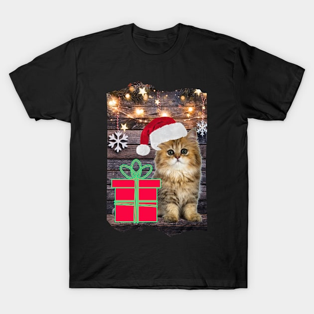 Merry Christmas Kitty Cat Gift Box T-Shirt by Skate Galaxy